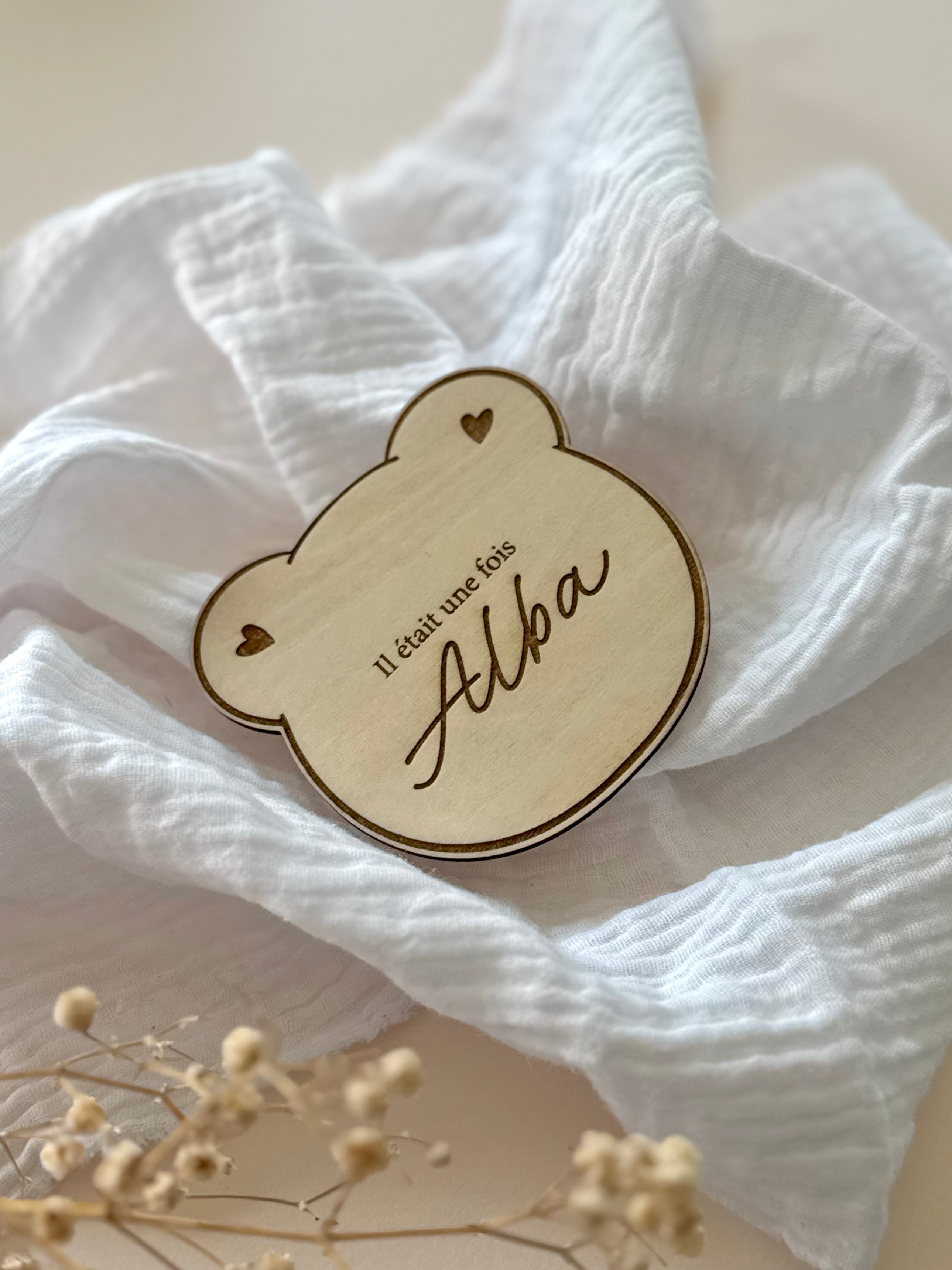 Carte bébé "il était une fois" + prénom - Ourson